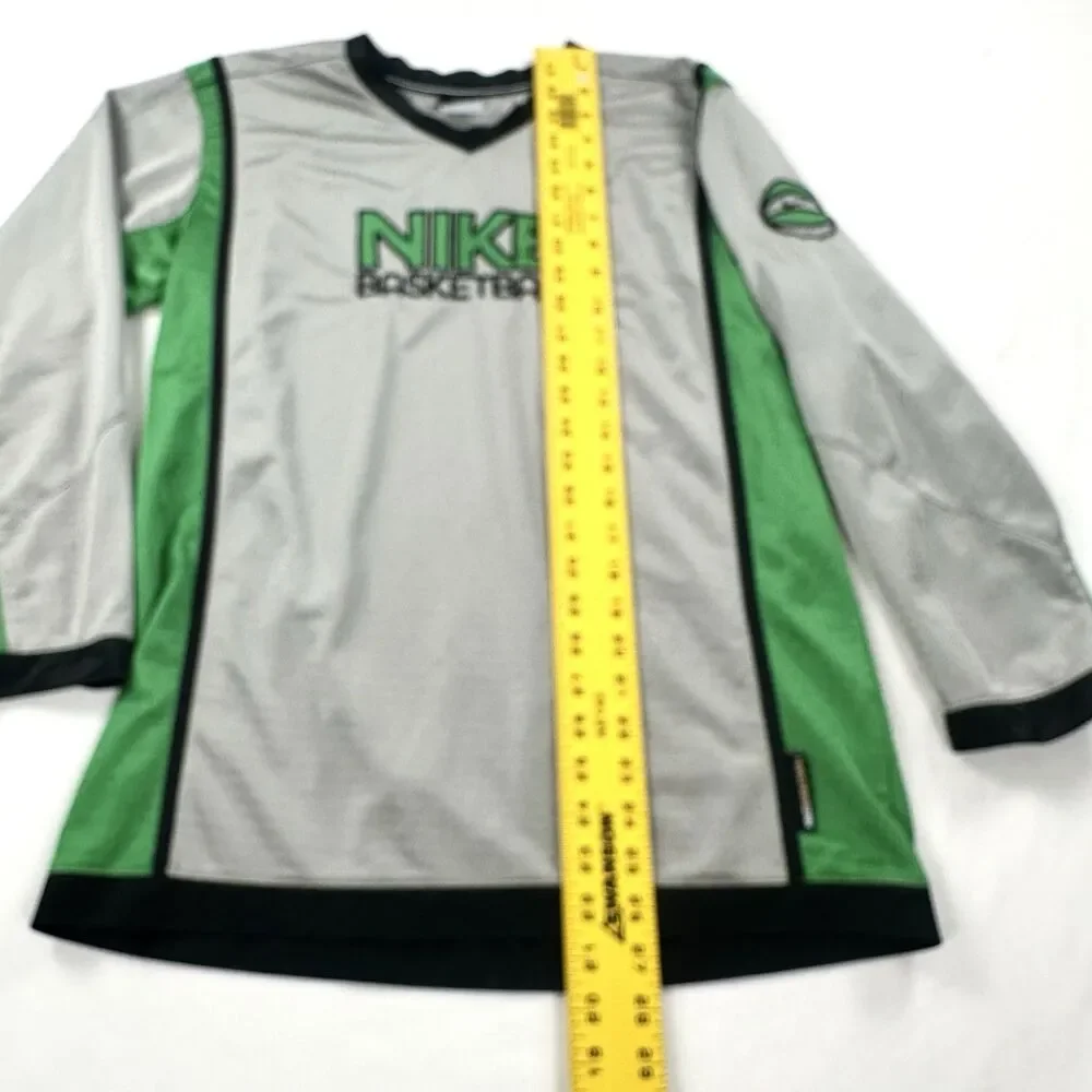 Nike Basketball Jersey Boys XL 18-20 Gray Green Long Sleeve Dri Fit Mesh